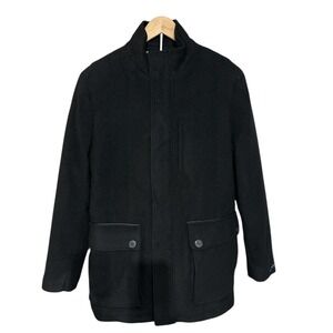 Cole Haan Men's Wool‎ Cashmere Blend Winter Coat Black Zip Front Jacket Medium